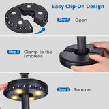 LATME Patio Umbrella Light Rechargeable Umbrella Lights– 10-25 Hours Runtime,Umbrella Pole Light 3 Lighting Modes | Lumora