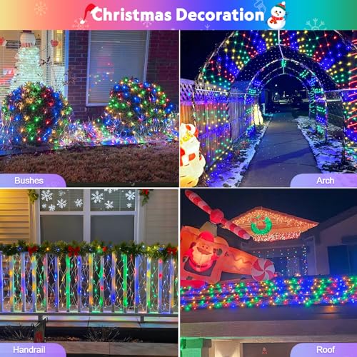 JMEXSUSS 200 LED Christmas Net Lights Plug in, 8 Modes 9.8ft x 6.6ft Net Lights Outdoor Mesh Light, Waterproof Bush Light for Outside Garden Lawn Yard (Multicolor)