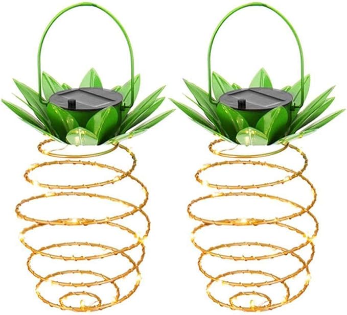EpicGadget Pineapple Solar Light, Solar Pineapple Hanging Wire Light Outdoor Solar Garden Decorative Lights for Walkway Pathway Backyard Decoration Lamp Parties (Warm White) (2 Pack)