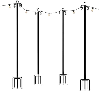 Brightech Bundle Ambience Pro 27 Ft Solar Powered Outdoor String Lights + 4-Pack 10FT String Light Poles for Outdoor Use