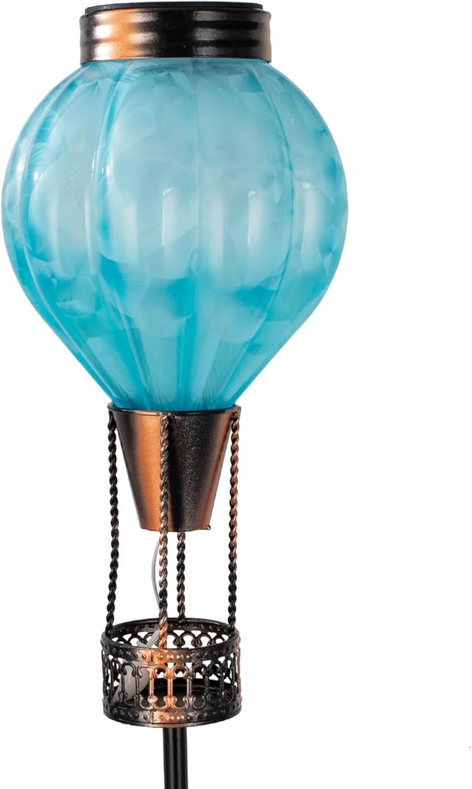 Solar Garden Lights Outdoor with Hot Air Balloon, Stake Garden Lights Solar Waterproof Flickering Lantern Lawn Pathway Patio Decor（Blue）