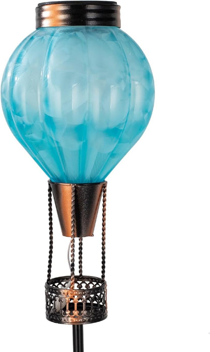 Solar Garden Lights Outdoor with Hot Air Balloon, Stake Garden Lights Solar Waterproof Flickering Lantern Lawn Pathway Patio Decor（Blue）