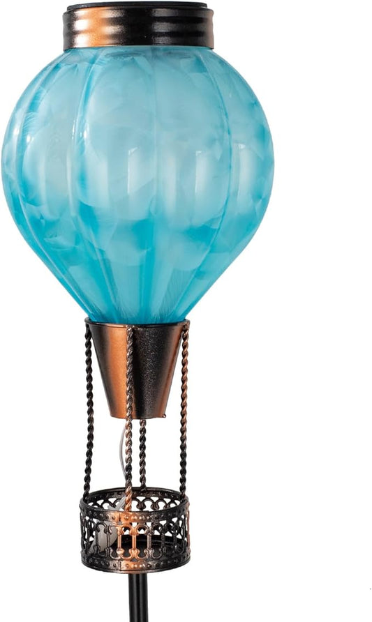Solar Garden Lights Outdoor with Hot Air Balloon, Stake Garden Lights Solar Waterproof Flickering Lantern Lawn Pathway Patio Decor（Blue）