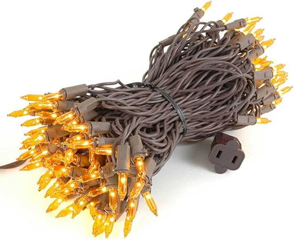 Novelty Lights 50 Feet 100 Bulbs Traditional Incandescent Mini Lights, Amber on Brown Wire with 6" Spacing, Commercial Grade and UL Listed for Indoor/Outdoor Use, End-to-End Connectable