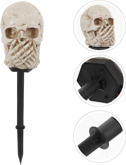 Toyvian Solar Powered Outdoor Stake Lamp Skull Path Light Halloween Garden Decoration Landscape Lighting Yard Solar Light for Patio Lawn
