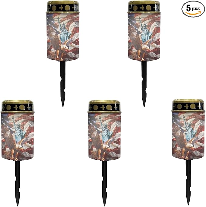 US Flag Eagle Cemetery Lights - Solar Powered Outdoor Garden & Landscape Lights - Waterproof, Fairylights