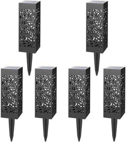 6pcs Hollow-Out Solar Lawn Lights Waterproof Outdoor Garden Solar Pathway Lights Warm White Ground Plug Lighting for Patio and Yard