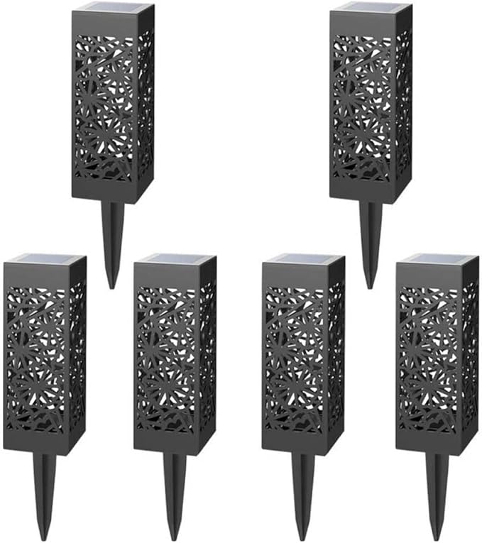 6pcs Hollow-Out Solar Lawn Lights Warm White Outdoor Garden Solar Ground Plug Lights Waterproof Pathway Landscape Lighting for Yard and Courtyard