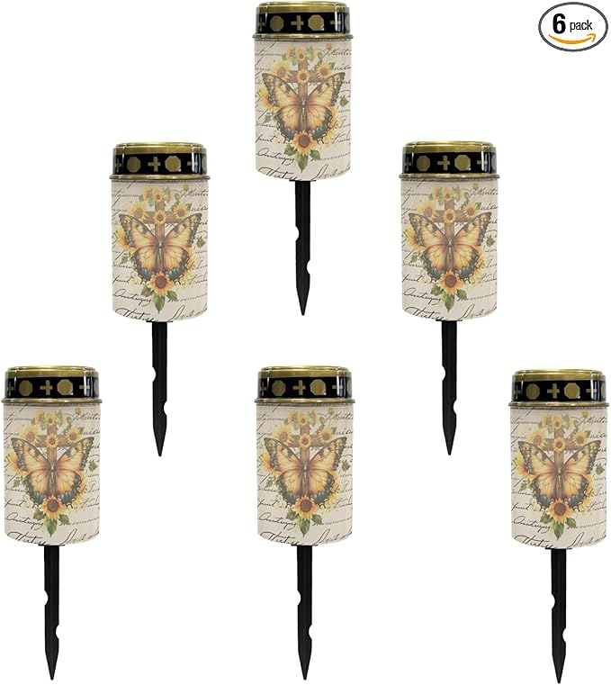 Solar Pathway Lights,Solar Lights Outdoor Waterproof Garden Stake Lights for Outside Yard Patio Solar Cross for Cemetery Landscape Lighting Flameless Warm White Pathway Lights Spotlights