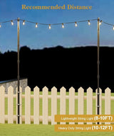 10Ft String Light Poles for Fence & Deck Railing, Outdoor Light Stand with Fence Brackets, Heavy-Duty Metal Poles | Lumora