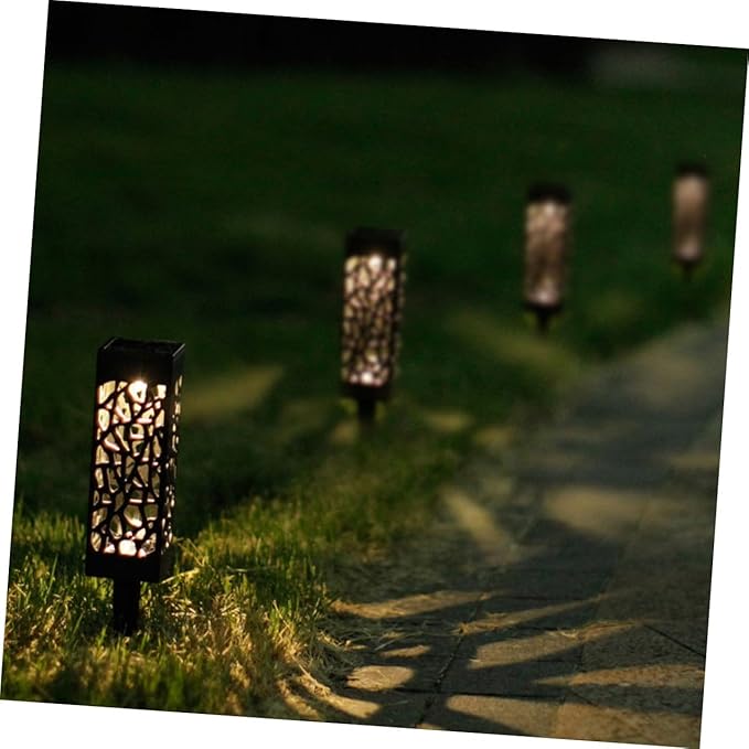 Lurrose 8pcs Warm Light Solar Lawn Lights Outdoor Garden Pathway Ground Lamps Hollow Design Landscape Lighting for Yard Driveway