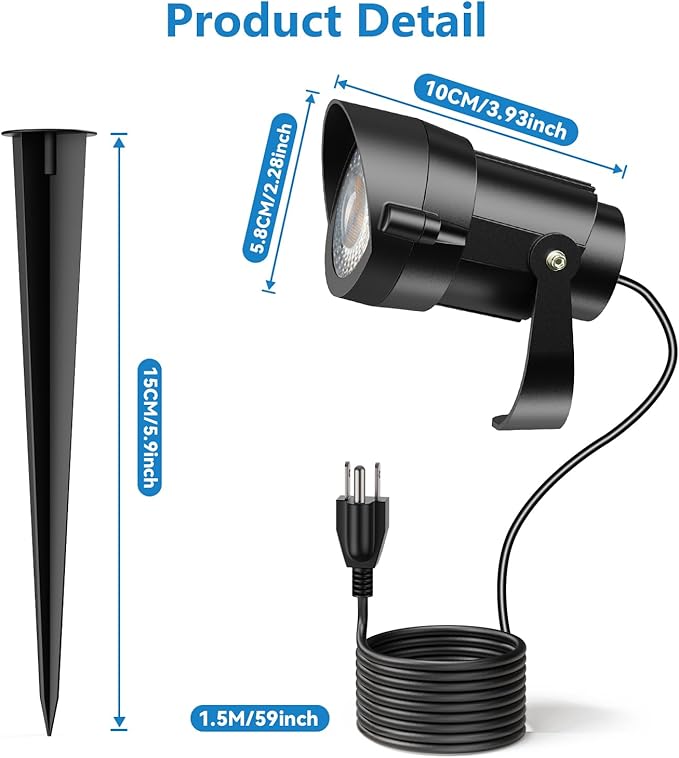 HIBOITEC 12W Spot Lights Outdoor 110V to 120V Landscape Lighting Waterproof Spotlight with 4.9ft 3-Plug LED Plug in | Lumora