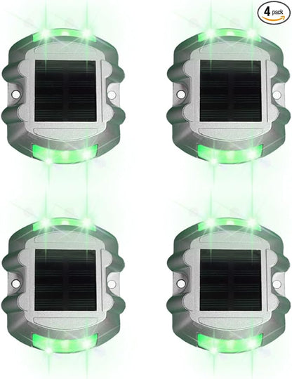 Wokyo Waterproof Solar Deck Lights Outdoor, 4 Pack Solar Sidewalk Lights Heat Resistant LED Warning Step Lights, Solar Dock Lights for Driveway Sidewalk Pathway Yard (4, Green Flashing)
