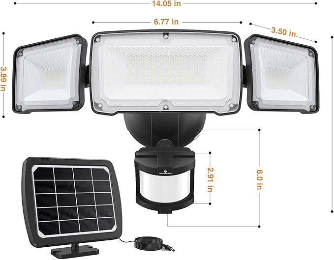 GLORIOUS-LITE Solar Security Lights 2400mAh LED Motion Sensor Light Outdoor, Rechargable 1600lm Solar Flood Light | Lumora