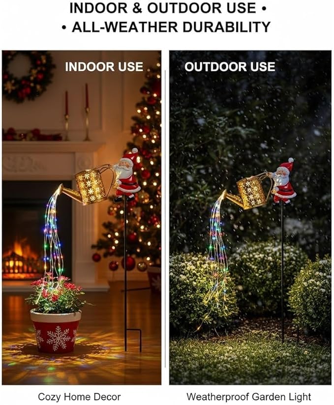 Christmas Solar Santa Watering Can Lights - Outdoor Garden Decor, Waterproof LED Pathway Patio Lights for Holiday | Lumora
