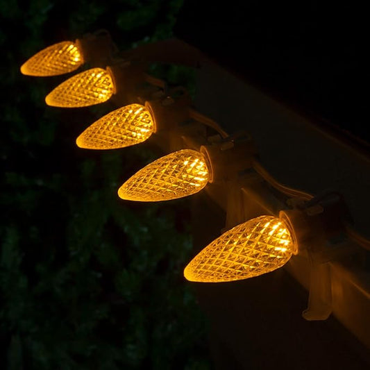 C9 OptiCore LED Commercial Outdoor Christmas Lights – Heavy Duty Christmas String Lights; Wedding Christmas Lights; White Wire (50 Lights, 50 Ft, Gold)