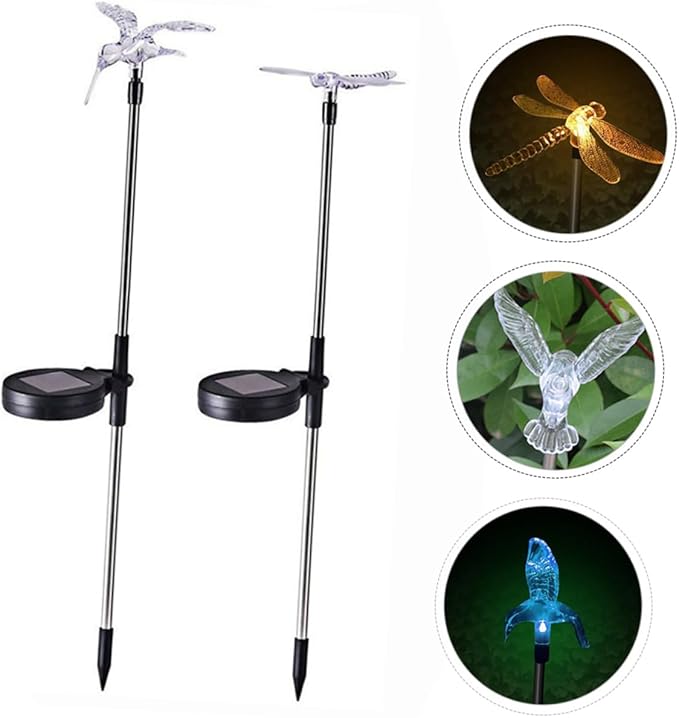 2pcs Solar Stick Lamps Outdoor LED Garden Decor Solar Lawn Lights with Butterfly Easy Installation Weatherproof Landscape Lighting for Patio Pathway