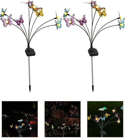VANZACK 2pcs Butterfly Shape Solar Stake Lights Outdoor Waterproof LED Garden Path Lights Warm White Solar Yard Decorations for Patio and Lawn