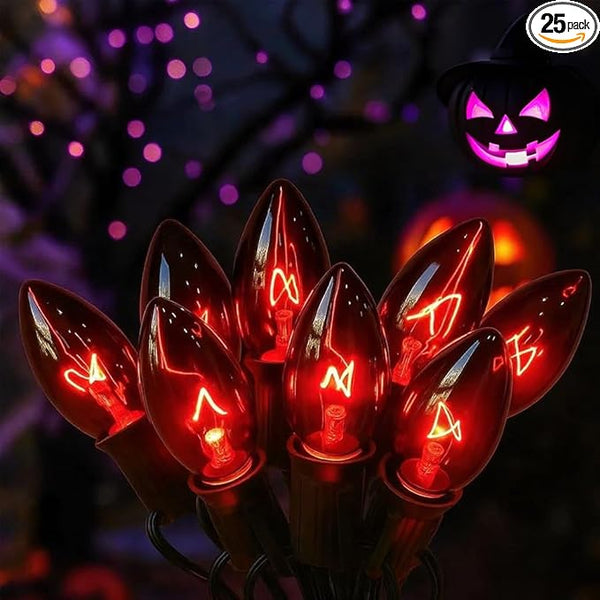 Abeja C9 Black String Light, 25Ft Vintage Halloween Lights with 26 Black Light Purple Bulbs(1 Spare), Connectable | Lumora