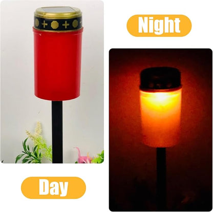Solar Grave Lights 2PCS Waterproof Solar Cemetery Lights for Grave Flameless Solar Memorial Lights Outdoor Stake Lights for Grave Decorations Memorial Gifts Red, Grave Lights