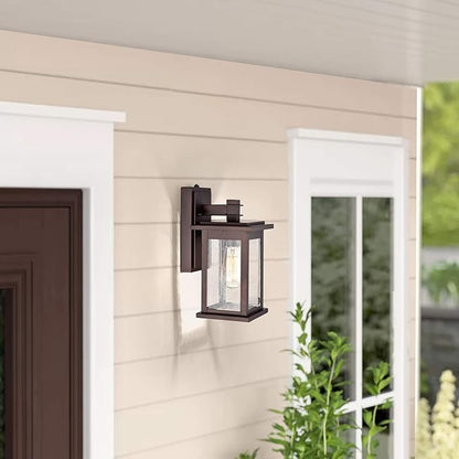 MICSIU 12.25" Dusk to Dawn Outdoor Wall Light, Oil Rubbed Bronze Exterior Wall Sconce with Clear Seedy Glass, Anti-Rust Porch Light Fixtures for House, Garage, Patio, E26 Base, ETL Listed
