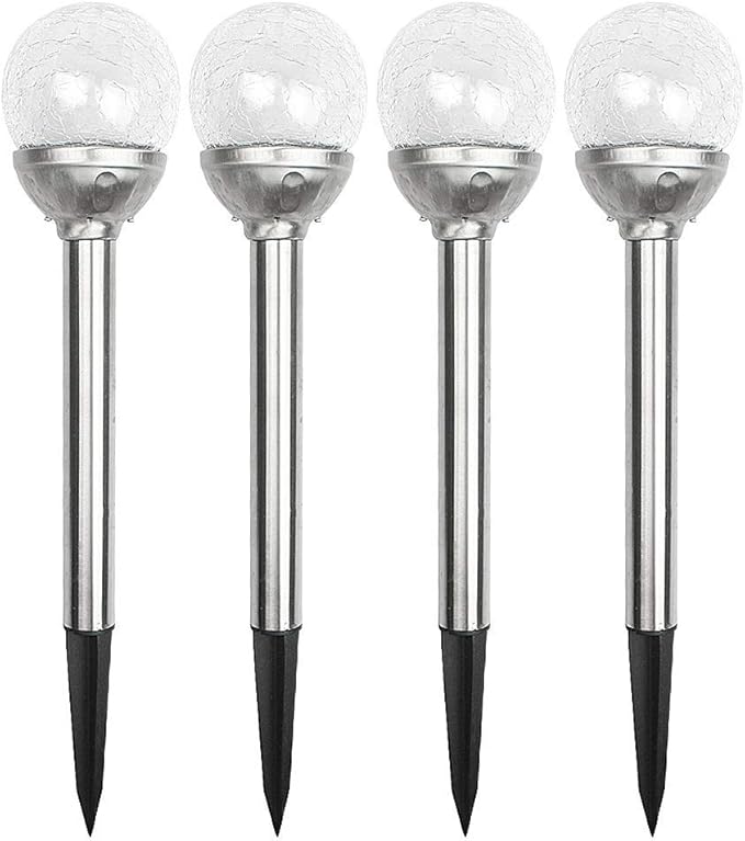 Solar Round LED Garden Lights, Modern Outdoor Pathway Lights, Color Changing White, 2.17x2.17x14.17 inches (5.5x5.5x36 cm), Silver
