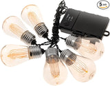 LitezAll LED Edison Bulb String Lights, Battery Operated Outdoor String Lights with Built-in Timer, Warm Glow | Lumora