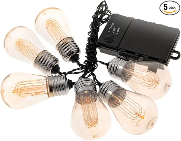 LitezAll LED Edison Bulb String Lights, Battery Operated Outdoor String Lights with Built-in Timer, Warm Glow | Lumora