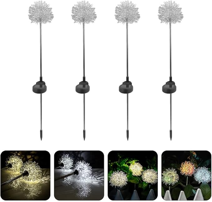 Statue Decor 4Pcs Solar Garden Lights Outdoor Dandelion Shape LED Solar Light Solar Lights Stake Lights Landscape Pathway Lights for Garden Patio Lawn Outdoor Solar Lights