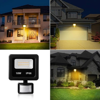Motion Sensor Flood Light Outdoor,10W Security Light, IP66 Waterproof Outdoor Light,1000LM,3200K Motion Security Lights with Plug for Garage Yard Patio Pathway Porch Entryways (Warm White)