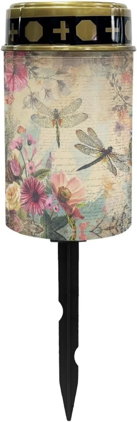 Vintage Dragonfly Cemetery Solar Lights, Solar Powered Garden Stake Lights, Multi-Color Decorative Lights for Cemetery Grave Yard Patio Outdoor Decoration Memorial