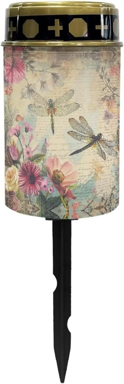 Vintage Dragonfly Cemetery Solar Lights, Solar Powered Garden Stake Lights, Multi-Color Decorative Lights for Cemetery Grave Yard Patio Outdoor Decoration Memorial