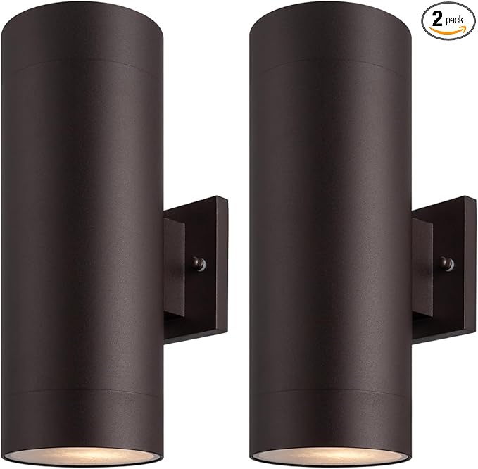 mirrea 14" Modern Outdoor Porch Light Patio Light in 2 Lights with Aluminum Cylinder and Tempered Glass Cover | Lumora
