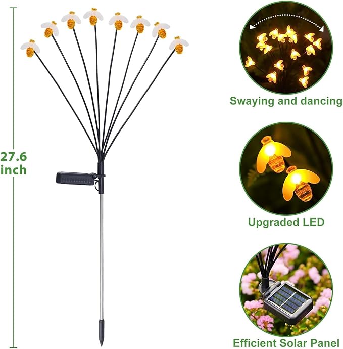 Solar Firework Lights 2Pcs Garden Lights Outdoor Waterproof, 120 LED Distribution in 40 Branches Copper Wire | Lumora