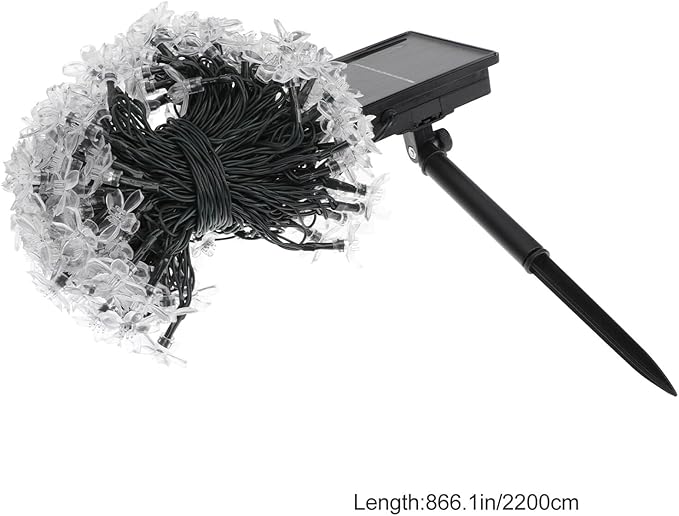 Lurrose Solar-Powered Cherry Blossom String Lamp LED Outdoor Flower-Shaped Decorative Lights with Modes for Garden Patio Wedding Party Festival