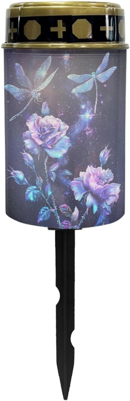 Dragonfly Purple Flower Solar Lights for Outdoor Eco-Friendly Cemetery Led Light ABS Material Solar Lamp Sympathy Gift