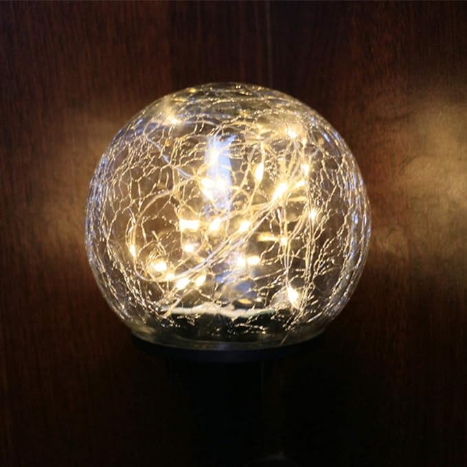 Uonlytech Cracked Glass Ball Lights Solar Gazing Ball Light 3.94 Inch Outdoor for Garden Pool Yard Pathway Patio Decor