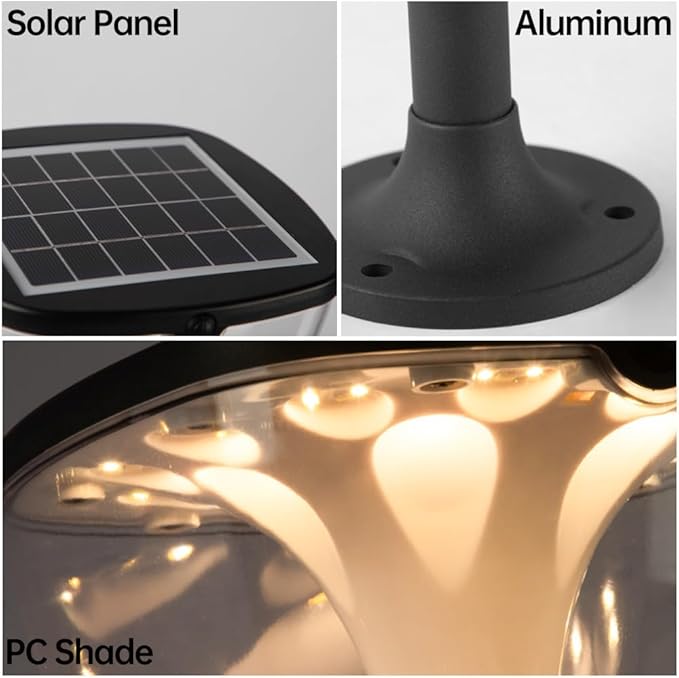 Solar Pathway Light LED Warm Light Landscape Lighting Solar Garden Lights with Clear Shade Black Aluminum Bollard Lights with IP65 Waterproof for Garden Yard Lawn Driveway Patio
