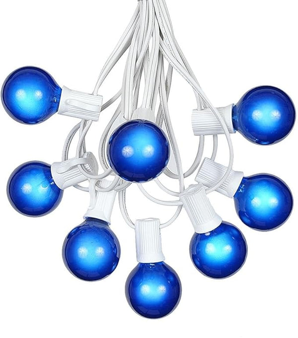 100 Foot G40 Outdoor Patio String Lights with 125 Blue Globe Bulbs Indoor/Outdoor Cafe Hanging Lights C7/E12 Base | Lumora