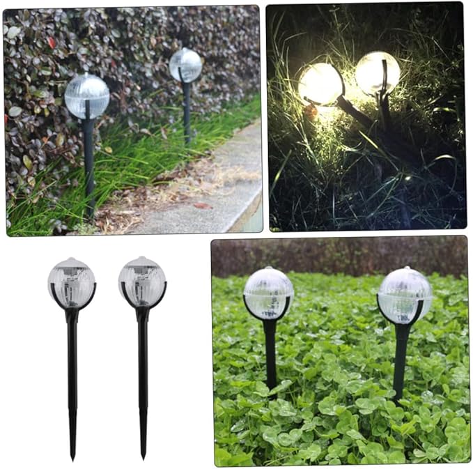 Housoutil 2pcs Solar Garden Lights Outdoor Lawn Path Lights with Colorful Led, Solar Powered Plastic Landscape Lighting for Patio and Yard Decor