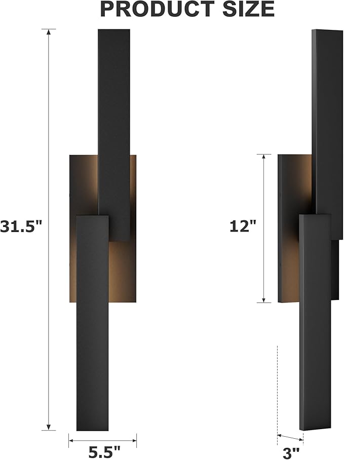 LamQee 31.5" Aluminum Long Outdoor Wall Lights, 3000K 1000LM 20W Integrated LED, Black Modern Exterior Lighting | Lumora