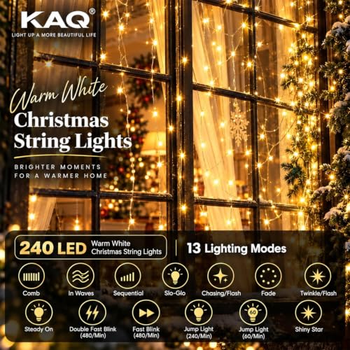 KAQ Connectable 240LED 88Ft String Lights, Christmas Lights Indoor Outdoor