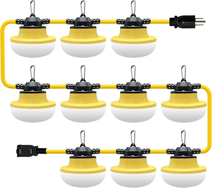 New 100FT Construction String Lights LED Industrial Grade Best for Construction Sites,Renovation, Walkways,Patio,Mine cave,Outdoor Lighting Solutions Use,Free for Climbing Hook 3Prong