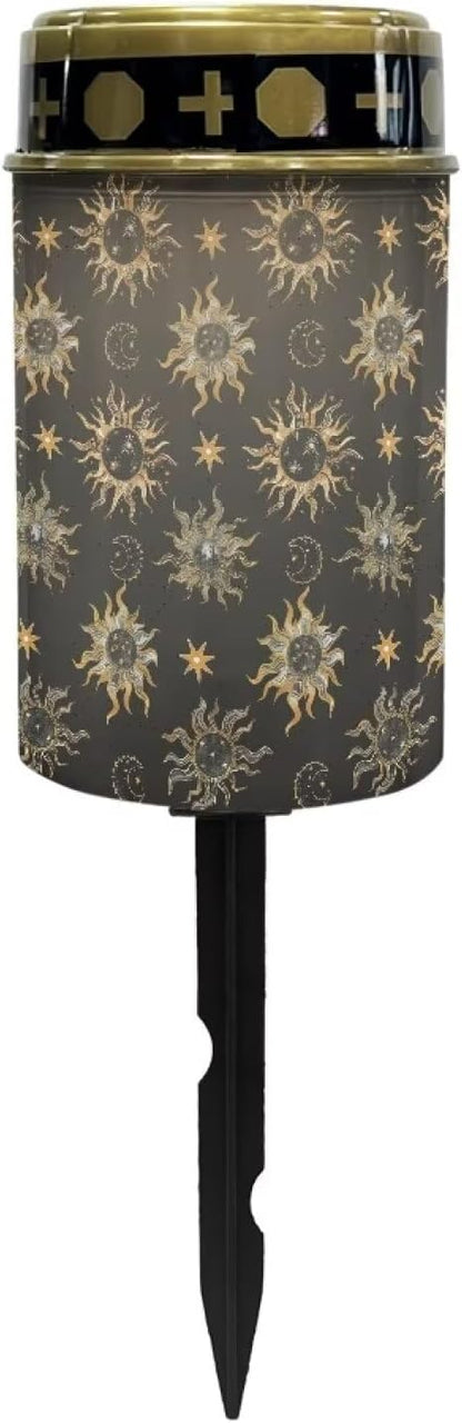 Vintage Sun Print Solar Pathway Lights Outdoor, Solar Lights Outdoor Waterproof, Led Solar Garden Lights, Auto On/Off Solar Lights for Outside Yard Walkway Driveway