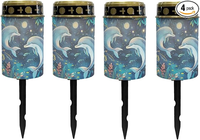 Dolphin Solar Garden Lights Outdoor Solar Walkway Lights,Moon Star Pathway Lights Waterproof Solar Pathway Lights Solar Powered Fairy Lights for Home Path