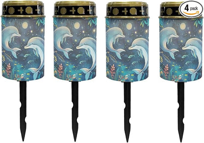 Dolphin Solar Garden Lights Outdoor Solar Walkway Lights,Moon Star Pathway Lights Waterproof Solar Pathway Lights Solar Powered Fairy Lights for Home Path