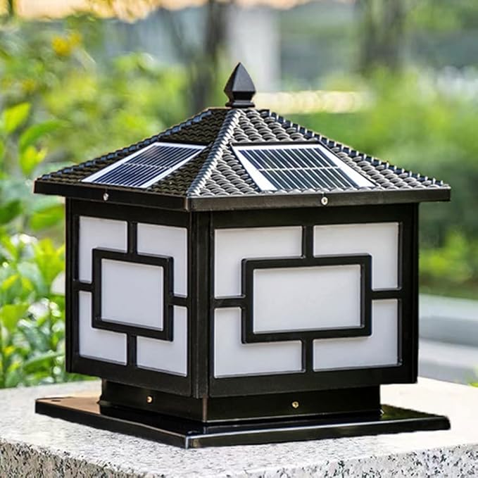 Exterior Pillar Pole Lantern with Solar Powered Rustic Pillar Lamp with 4 Light Modes Square Outdoor Waterproof Solar Lamp Solar Post Light for 4x4 Wooden Posts for Garden Yard Pathway CWVYKNP