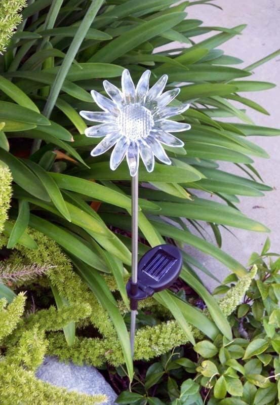 Set of 2 Clear Acrylic Sunflower Solar Garden Yard Landscape Path Stick LED Lights
