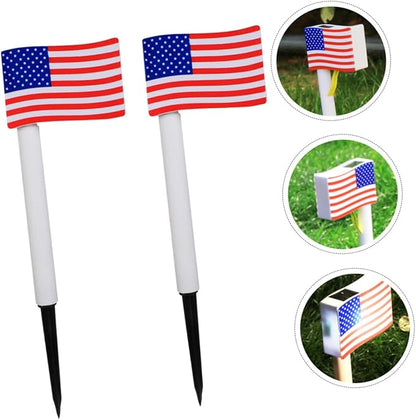 Solar Garden Path Lights 2pcs American Flag LED Solar Lawn Lamps Outdoor Landscape Lighting for Independence Day Decoration Random Color