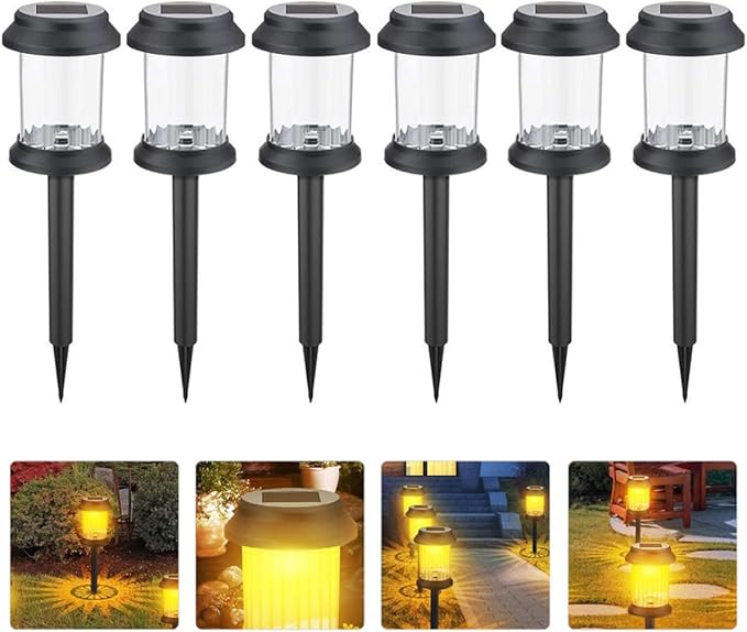 GLEAVI 6pcs Solar Lawn Lamps Outdoor Landscape Lights Waterproof LED Garden Path Lights Ground Plug Night Lighting for Patio Yard Decor